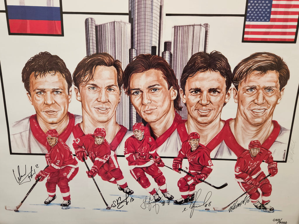 The Russian Five: A Revolution in Hockeytown Limited Edition Signed Lithograph - No. 33 of 3,000