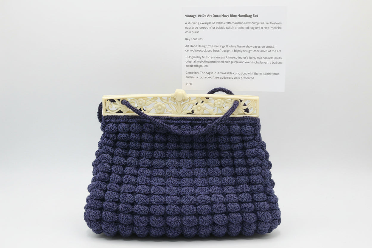 Vintage Navy Popcorn Purse 50's-60's