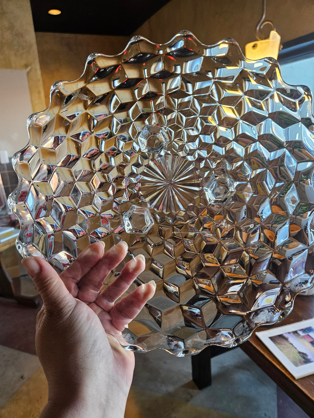 Vintage Fostoria Glass Co Footed Cake Plate/Serve Bowl "Cubist"