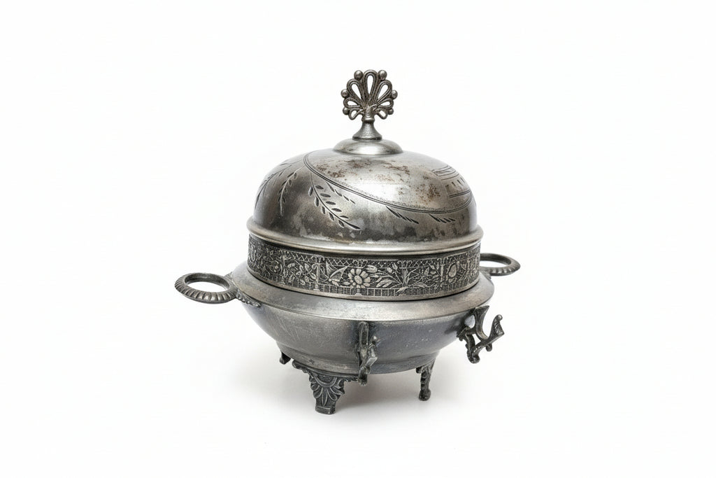 Antique Victorian Era E.G Webster & Son Silver Domed Butter Dish 19th Cent