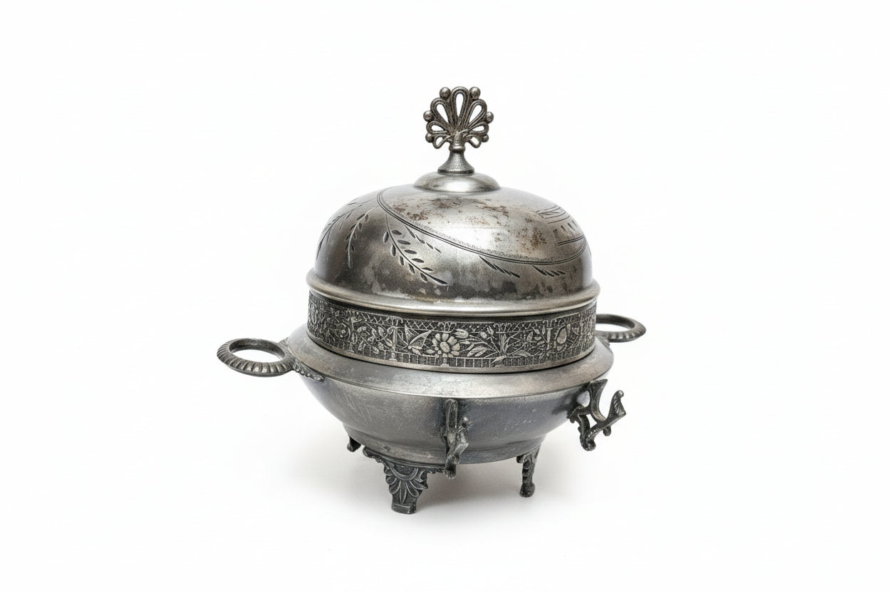 Antique Victorian Era E.G Webster & Son Silver Domed Butter Dish 19th Cent