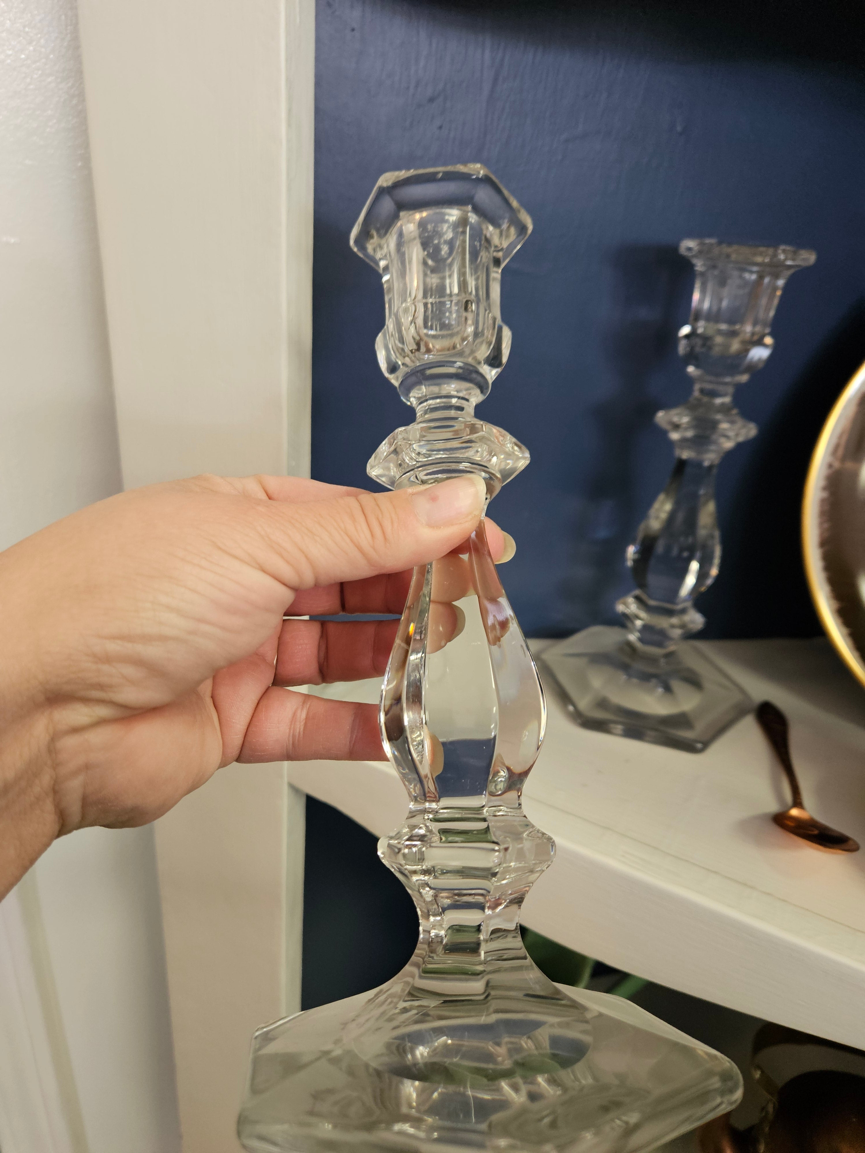 Heisey "Old Williamsburg" Clear Glass Candlesticks 2