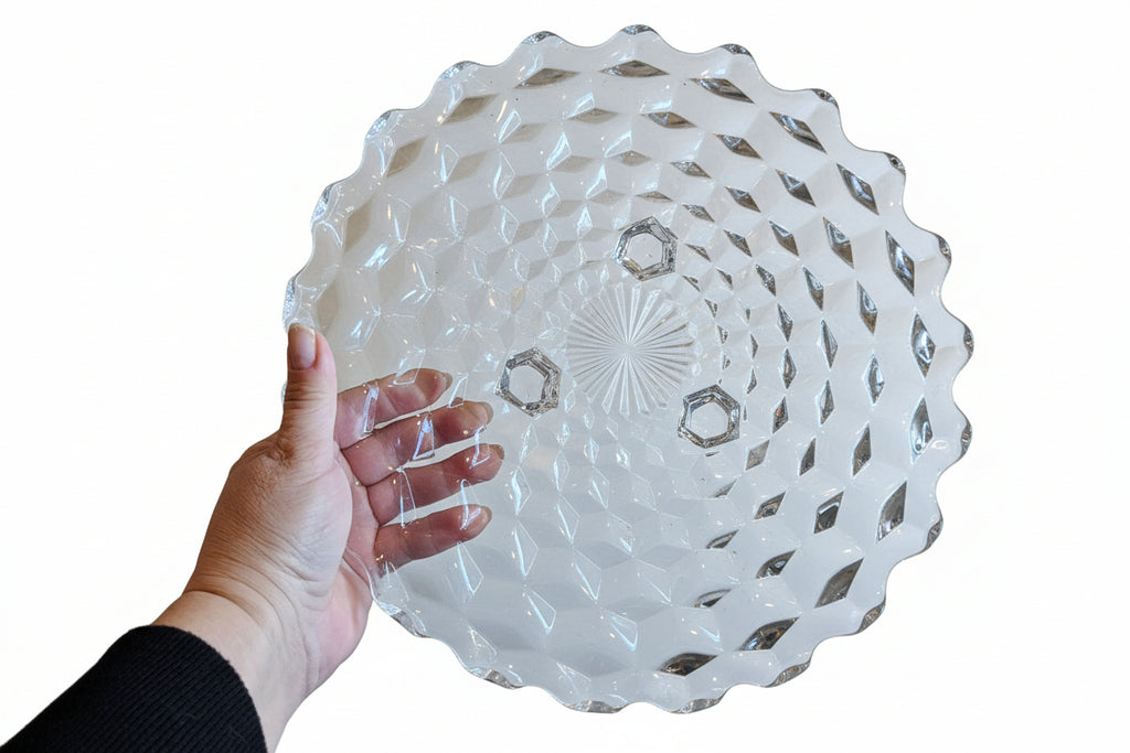 Vintage Fostoria Glass Co Footed Cake Plate/Serve Bowl "Cubist"