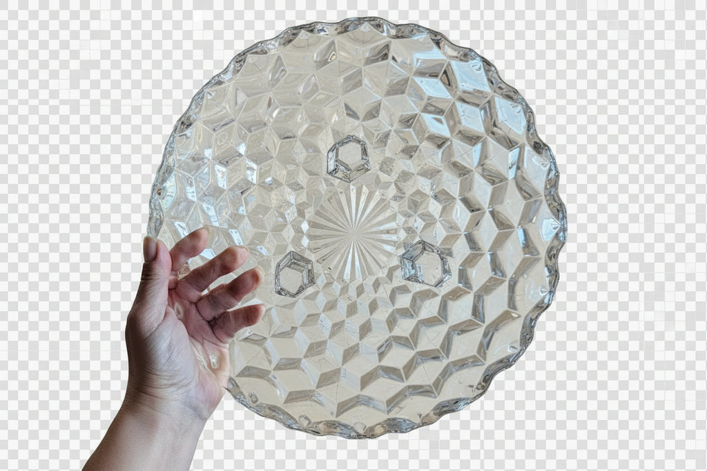 Vintage Fostoria Glass Co Footed Cake Plate/Serve Bowl "Cubist"
