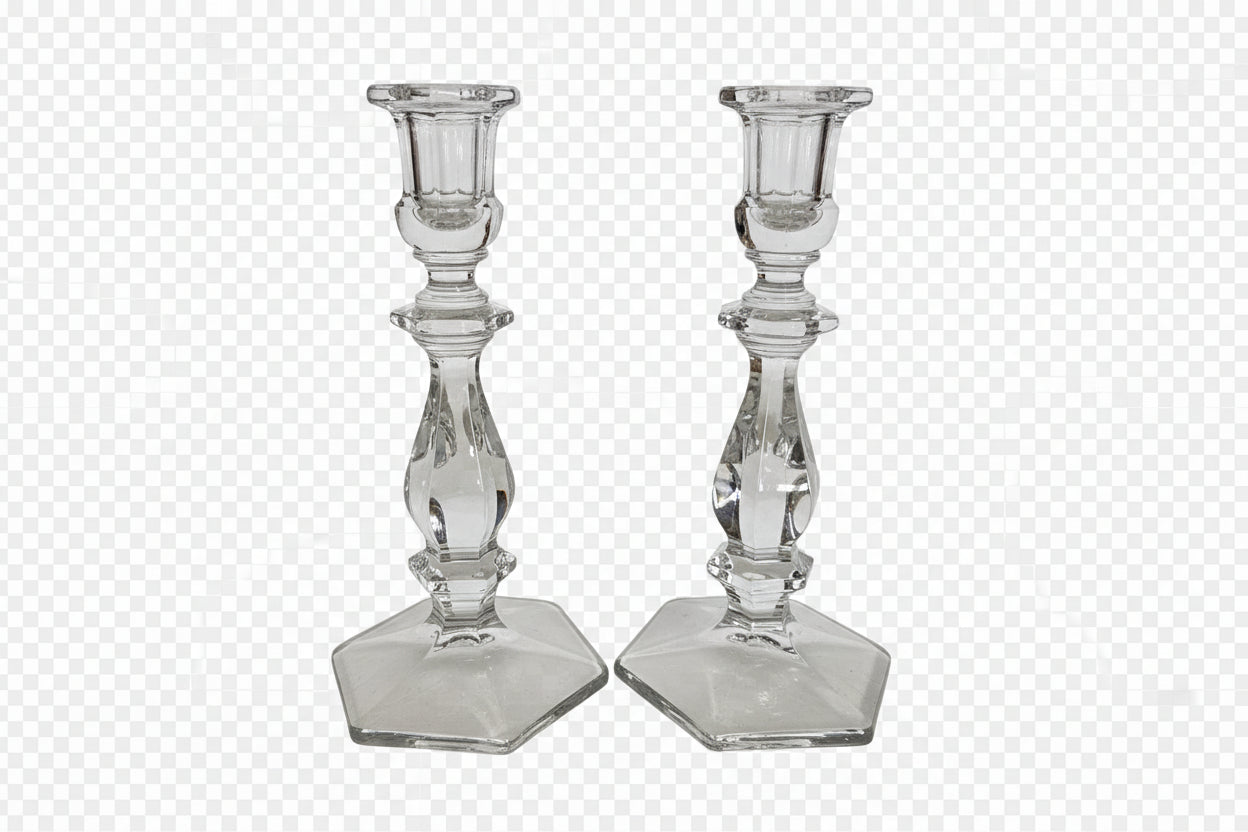 Heisey "Old Williamsburg" Clear Glass Candlesticks 2