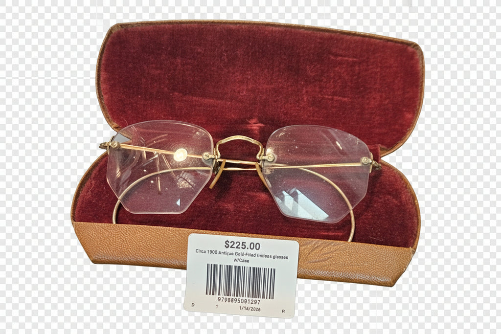 Circa 1900 Antique Gold-Filled rimless glasses w/Case