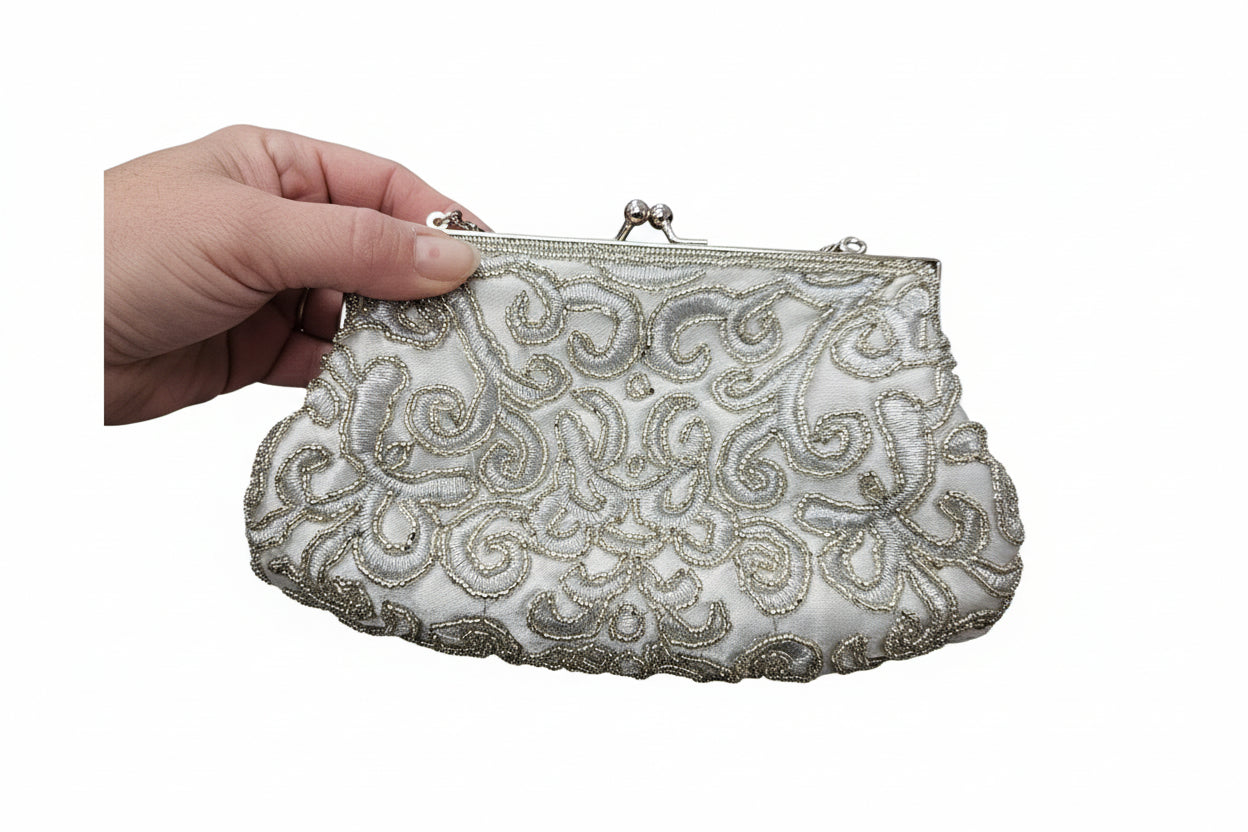 Vintage Silver Beaded Evening Bag