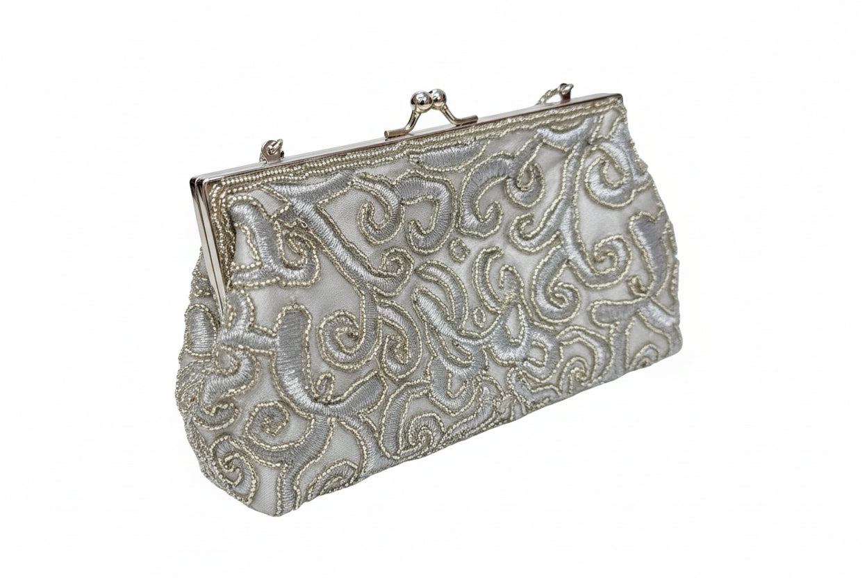 Vintage Silver Beaded Evening Bag