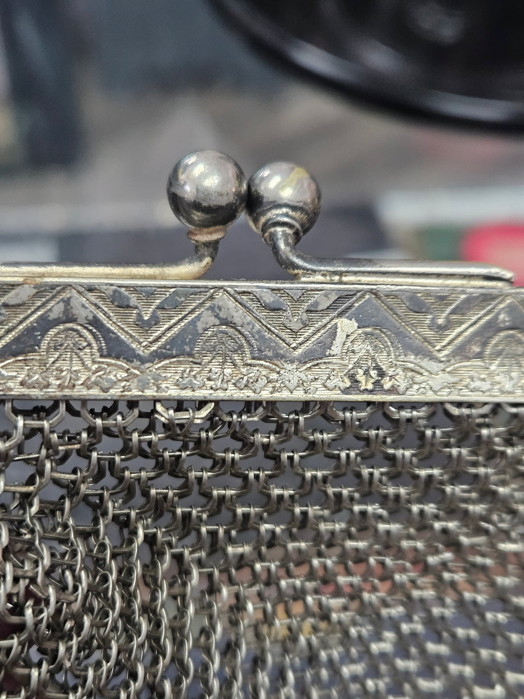 Antique Metal Mesh Purse Stamped German Silver Late 19th-Early 20th Century Art Nouveau/Art Deco