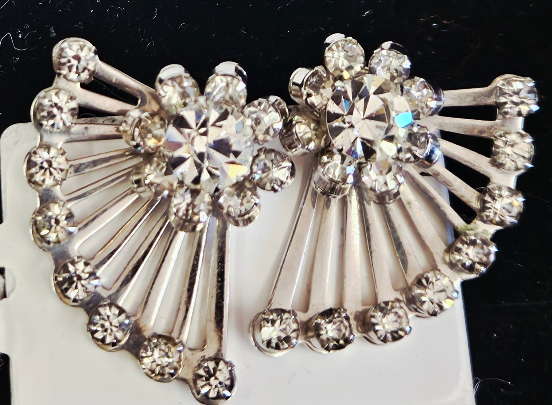 Vintage Coro Rhinestone Fan Clip-on Earrings
