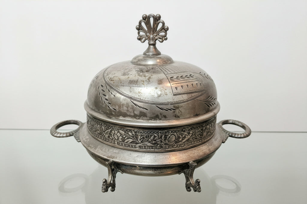 Antique Victorian Era E.G Webster & Son Silver Domed Butter Dish 19th Cent