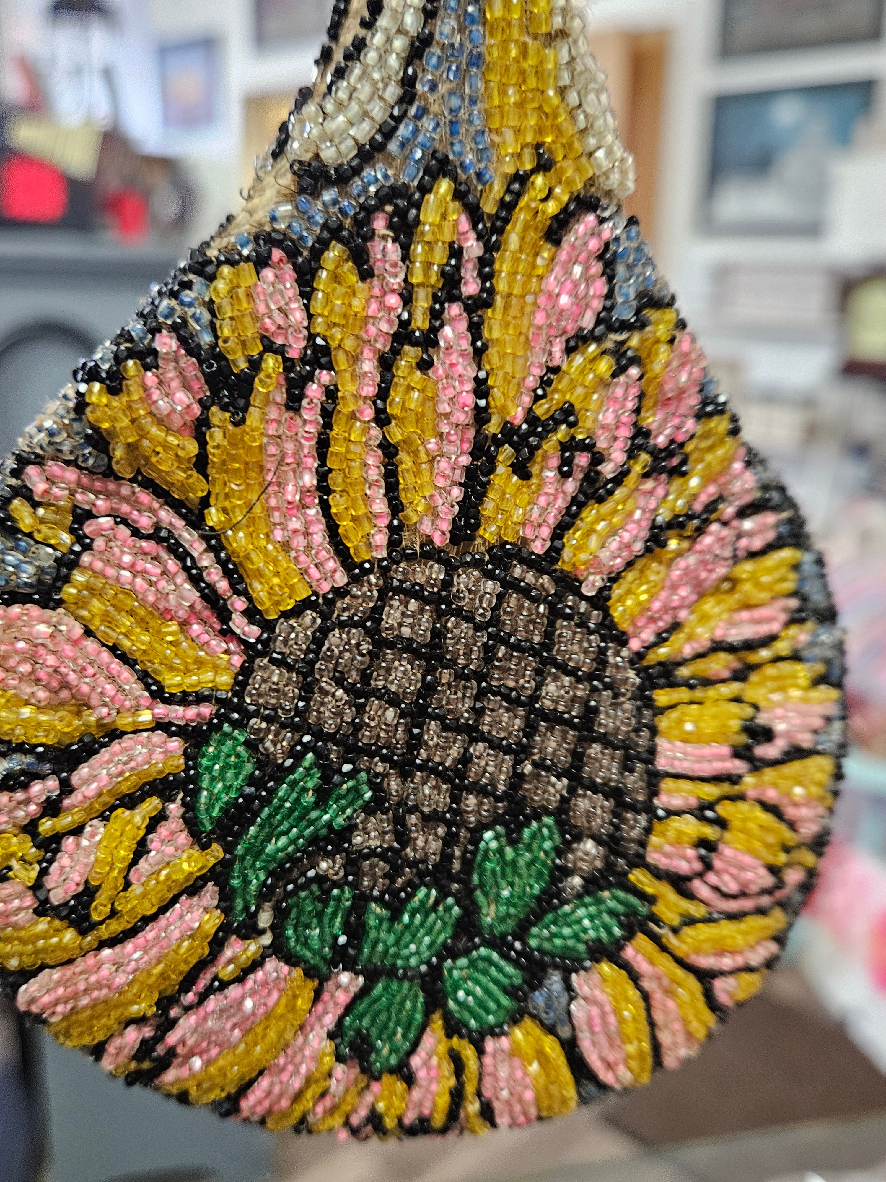 19th or early 20th-century micro-beaded Flower Purse