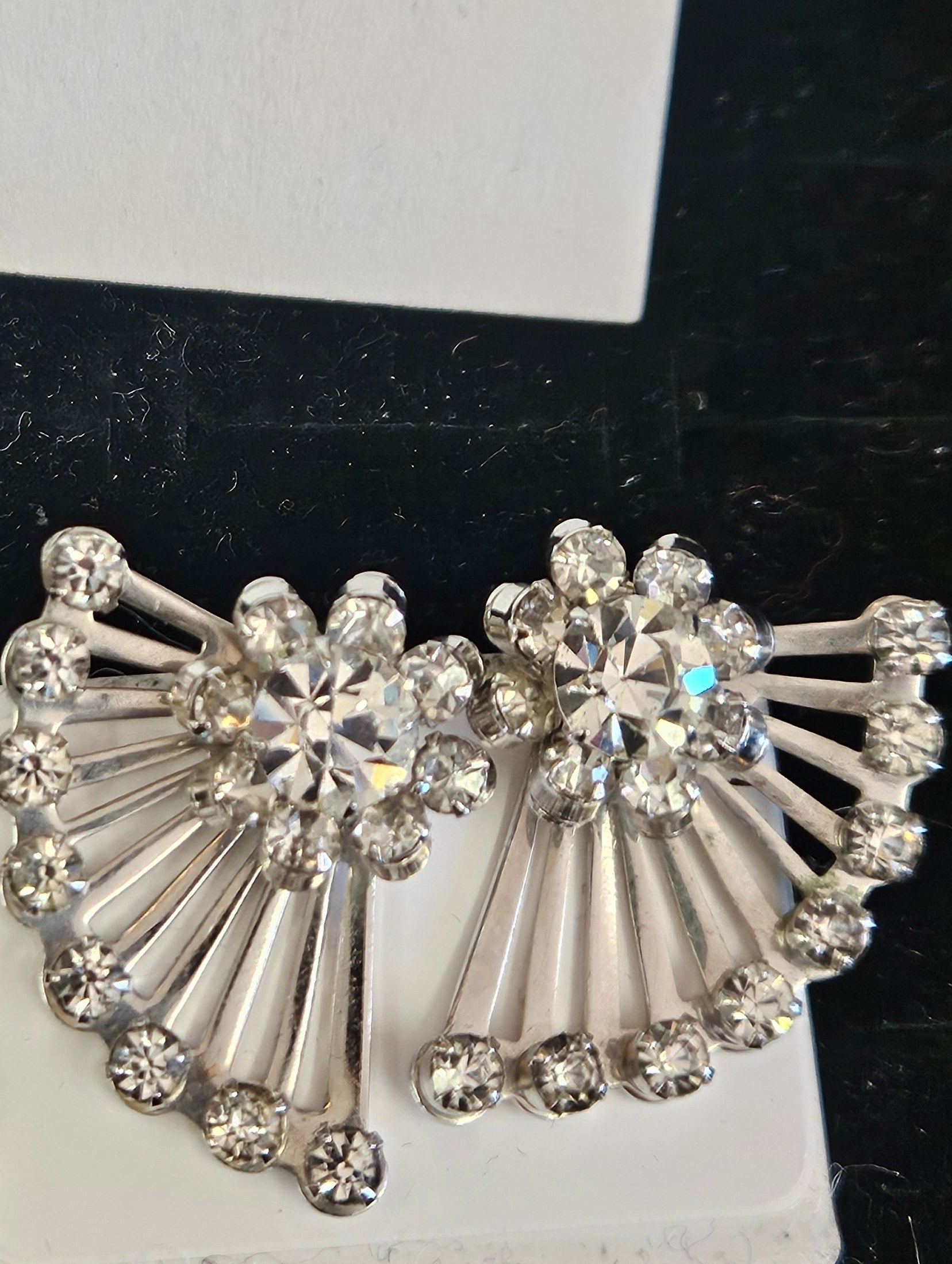 Vintage Coro Rhinestone Fan Clip-on Earrings