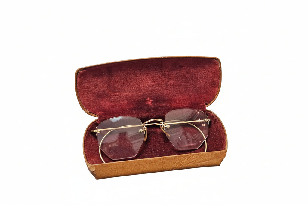 Circa 1900 Antique Gold-Filled rimless glasses w/Case