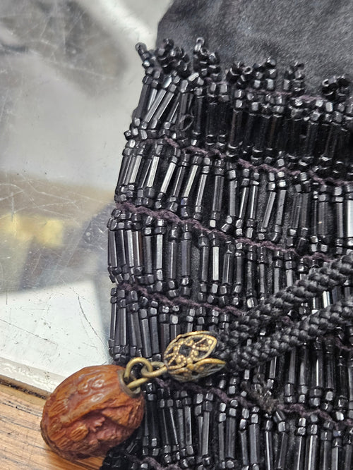 1920's Flapper Era Beaded Reticule With Walnut/wooden Toggles