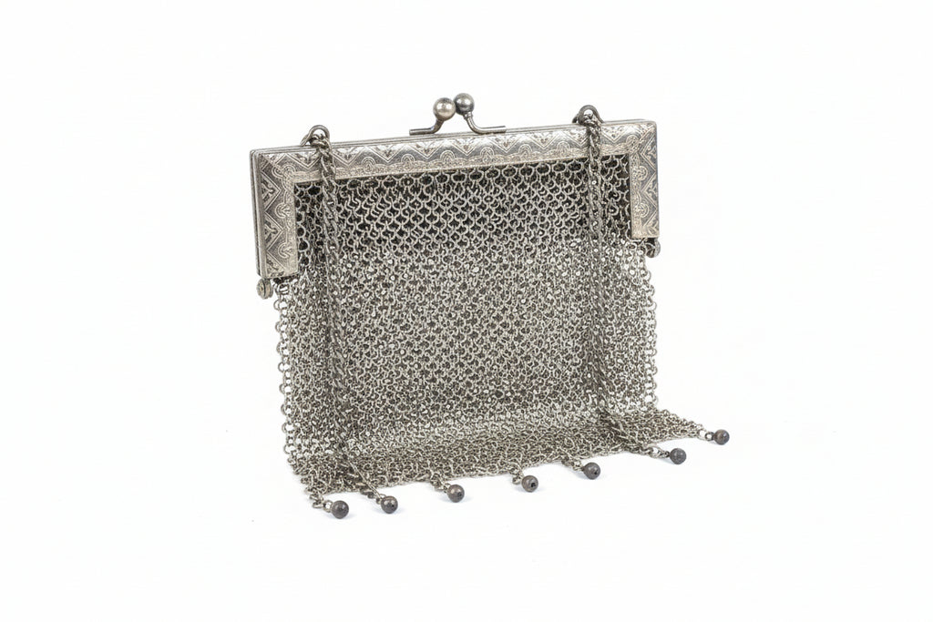 Antique Metal Mesh Purse Stamped German Silver Late 19th-Early 20th Century Art Nouveau/Art Deco
