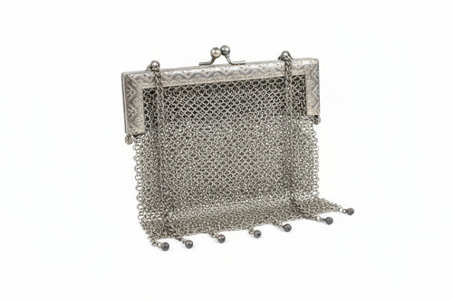 Antique Metal Mesh Purse Stamped German Silver Late 19th-Early 20th Century Art Nouveau/Art Deco