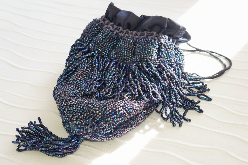Antique Late 19th-Early 20th Cent hand-beaded reticule purse