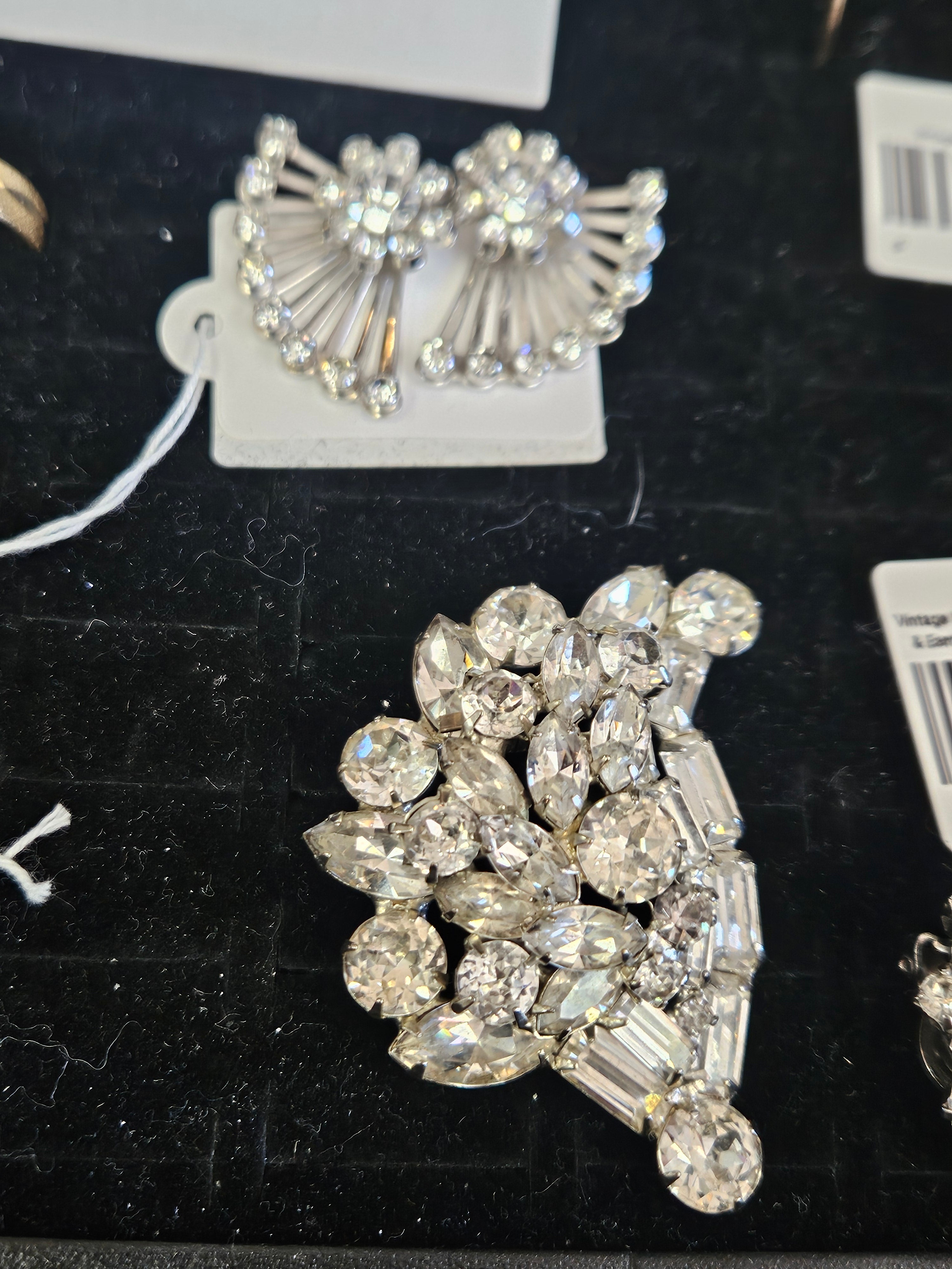 Vintage Weiss Rhodium Plated Rhinestone Brooch & Earring Set The Ultimate Mid-Century Sparkle