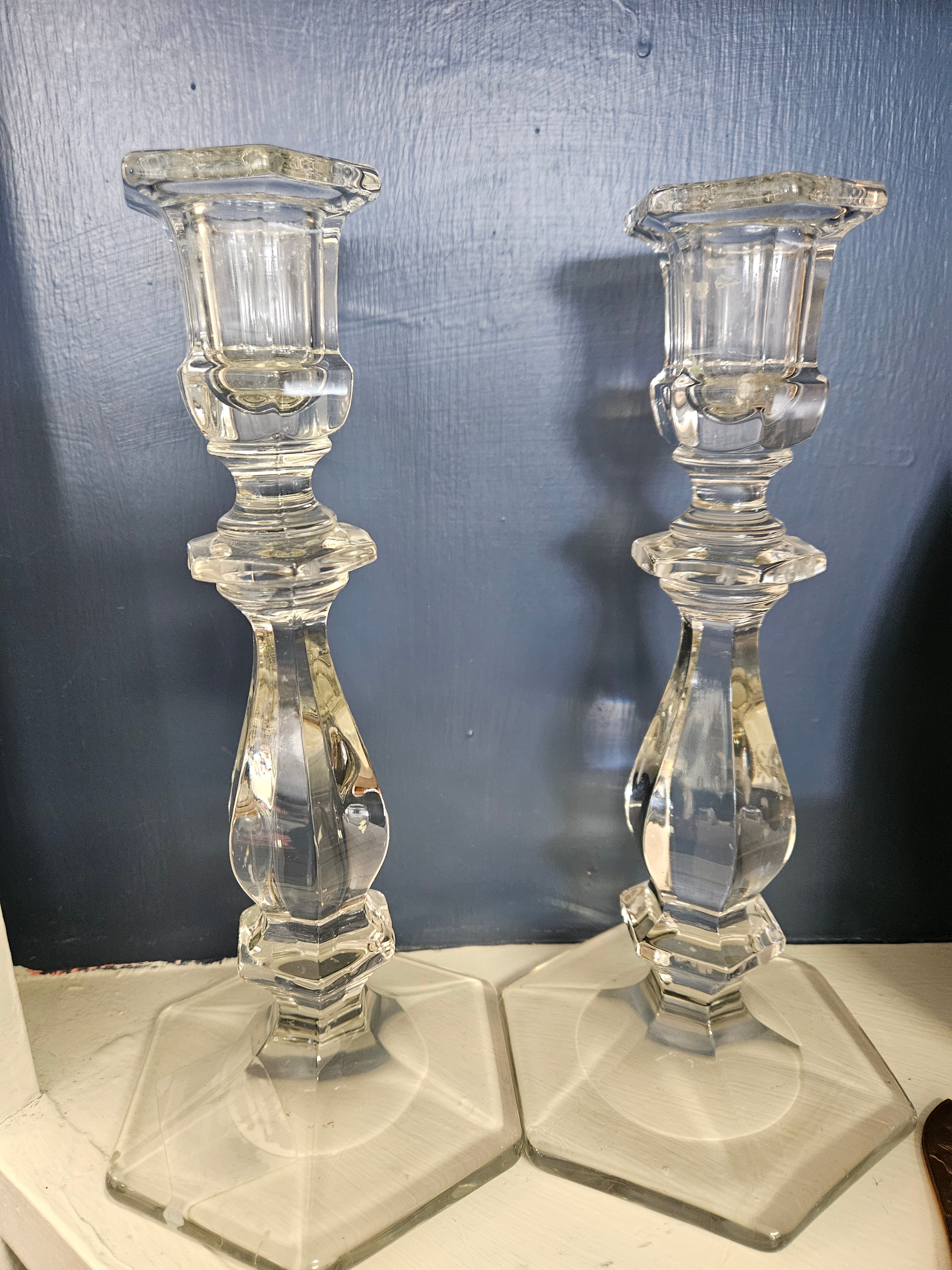 Heisey "Old Williamsburg" Clear Glass Candlesticks 2